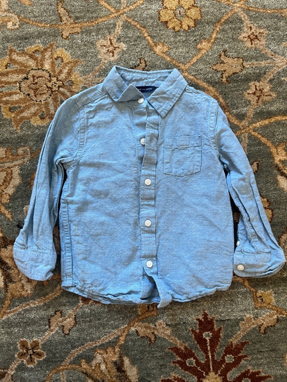 Janie and Jack Linen Blend Button-Down Shirt in Lavender Blue Heather